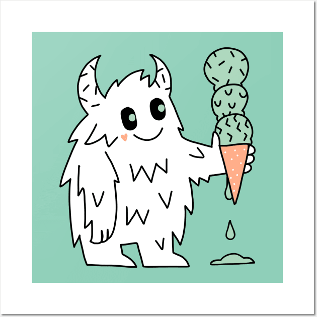 Summer monster eats ice cream Wall Art by kostolom3000